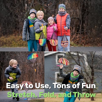 NUTTY TOYS Parachute Toys for Kids - Tangle Free Outdoor Flying Parachute Men, Top Indoor & Outside, 3 4 5 6 7 8 9 10 11 12 Year Old, Best Christmas Stocking Stuffers Idea 2026 Unique Boy & Girl Gifts - style: Rainbow