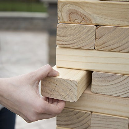 HEY! PLAY! Classic Giant Wooden Blocks Tower Stacking Game, Outdoors Yard Game, for Adults, Kids, Boys and Girls