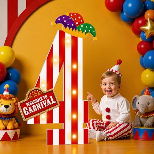 imprsv Carnival Decorations Circus Theme Party Decorations3ft Large Marquee Numbers for 4th Birthday Party Decor (Number 4) - color: Number 4