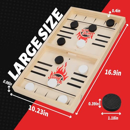 Large Fast Classic Slingshot Puck Game, Wooden Hockey Board Games for Family Night, Table Game for Adults and Kids, 2 Player Games for Ages 6 and Up, Test Speed and Accuracy, Air Hockey