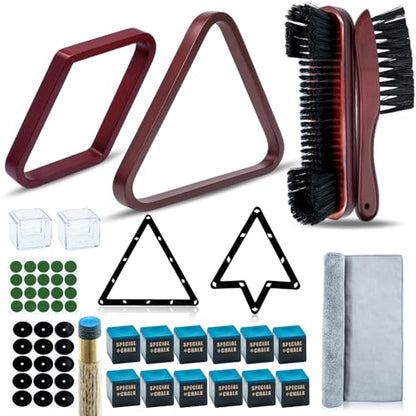 56Pcs Pool Ball Rack with Pool Table Brush Kit, Billiards Triangle for 2-1/4" Ball, 8/9 Ball Triangle Diamond Magic Rack with Pool Chalk Pool Table Accessories - color: Wine Red