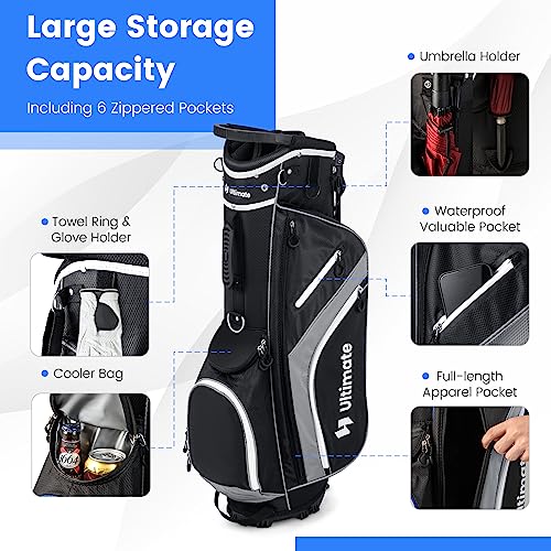 KOTEK Golf Stand Bag, 14 Way Top Divider Golf Club Bag with Cooler, 6 Zippered Pockets, Rain Hood, Adjustable Dual Shoulder Straps & Umbrella Holder, Lightweight Golf Bag for Men Women - color: Grey