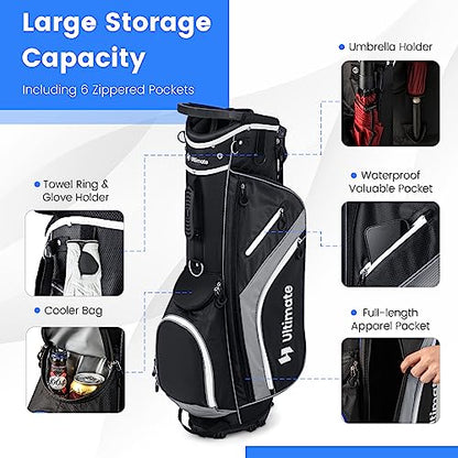 KOTEK Golf Stand Bag, 14 Way Top Divider Golf Club Bag with Cooler, 6 Zippered Pockets, Rain Hood, Adjustable Dual Shoulder Straps & Umbrella Holder, Lightweight Golf Bag for Men Women - color: Grey
