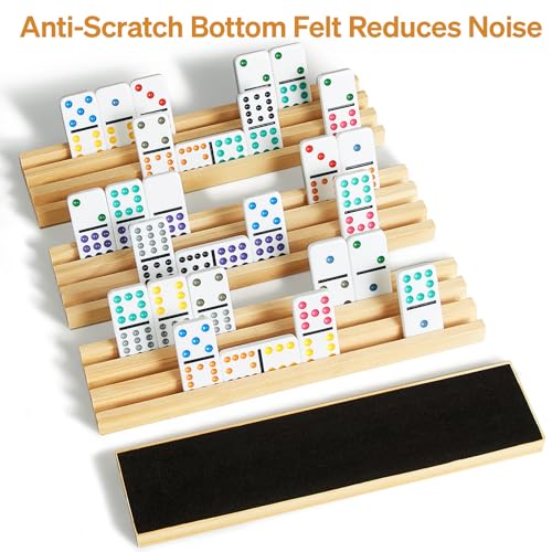 ELONGDI Mexican Train Double 12 Dominoes Set with 4 Wooden Trays/Racks in Portable Carrying Case Colorful 91 Tiles & 9 Trains Board Game for Family Game Night