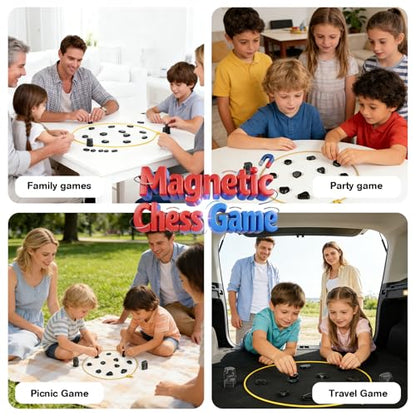 Magnetic Chess Game with String & Stones, Magnet Game for Family, Party, Travel & Camping, Puzzle Strategy Games, Great Gift for Kids & Adults -20PCS Magnetic Stones with Travel Bag