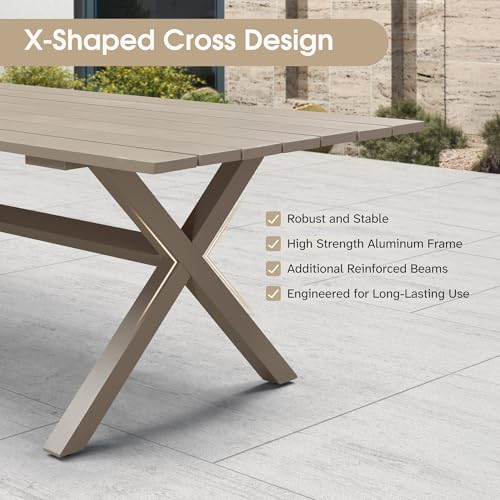 PURPLE LEAF 9 Pieces Outdoor Metal Furniture Set Patio Conversation Sets Dining Set, 1 Square Dining Table and 8 Modern Chairs with Cushions Seat Champagne - color: Champagne, size: 9 Pcs, style: Square