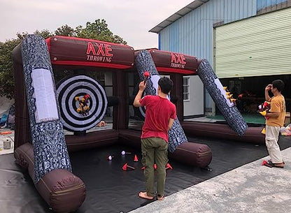 Inflatable Axe Throwing Game + Inflatable Ball Toss Target Dart Board for Backyard/Birthday/School/Team/Party Events, Double Darts for 2 Players with 24 Axes+16 Toss Ball+ 8 Soccer Balls