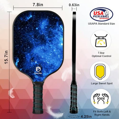 Dulce DOM Pickleball Paddles Set of 2/4 - USAPA Approved, 4 Indoor Outdoor Pickleball Balls, Fiberglass Surface Paddle Racket with Cover Bag, Ideal Training Equipment Gift for Men & Women - color: Blue*2