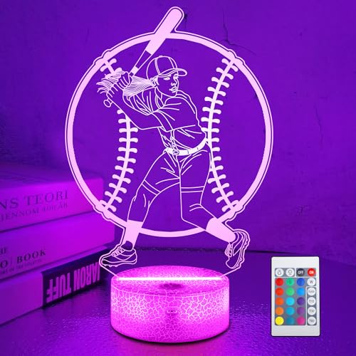 OkiyiD Softball Gifts for Girls, Light Up Softball Night Light 3D Illusion Lamp with 16 Colors Remote Control, Softball Accessories Stuff for Girls Women Best Friends Sister Birthday Xmas Gifts - color: Color8