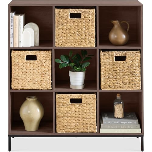 Best Choice Products 9-Cube Bookshelf, 3-Tier Wood Storage Bookcase W/Legs, 11in Shelf Opening, Cube Organizer, Living Room, Office, Nursery - Walnut - color: Walnut, size: 9-Cube, 11in Shelf Opening, w/ Legs