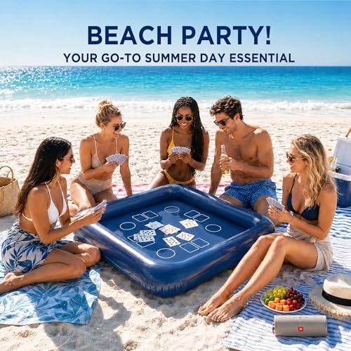 Funscape Floating Table Pool Game Toys, Inflatable Water Play Floating Toy W/Playing Cards, Fun Swimming Pool Float Block Game, Outdoor Travel Yard Beach Play Summer Family Party Gift for Child Adult