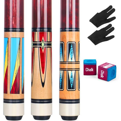 AKLOT Pool Cues,58" Pool Cue Stick Canadian Maple Wood Billiard Cues Sticks for Professional Billiard Players 18 19 20 21 oz - color: 3 Set Shining