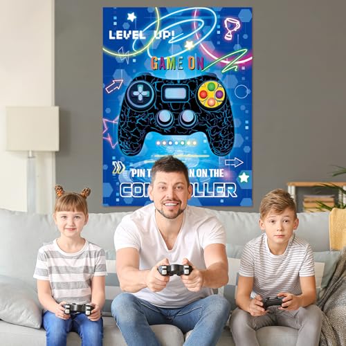 WERNNSAI Pin The Button on The Game Controller - Video Game Birthday Decorations for Boy Kids Gaming Party Decorations Poster with 24 Stickers Gaming Night Birthday Wall Home Room Decorations - style: Video Game C