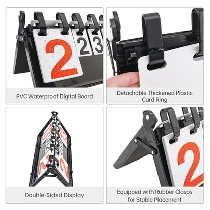4-Digit Flip Scoreboard - Portable Score Keeper with Red/Black Numbers, Waterproof & Double-Sided for Baseball, Basketball, Volleyball, Cornhole, Tabletop