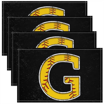Erosebridal Baseball Initial Placemats 12x18 inch Set of 4 Yellow Letter G Place Mats | Monogrammed Table Place Mats Sports Softball Accessories Oil Proof Washable Placemats - color: Yellow G