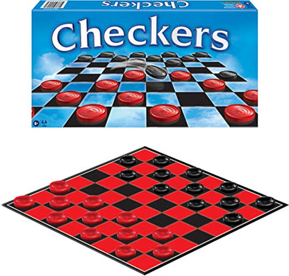 The Game of Checkers, Family Edition, by Winning Moves Games USA | Sturdy board with 24 Plastic Interlocking Checkers, 2 Players, Ages 6+ - size: 15 inches square