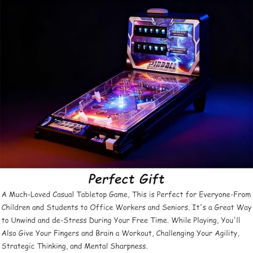 Tabletop Pinball Machine with Lights, Sounds and Scoreboard, Electronic Pinball Ball Shooting Game for Family Kids, Pinball Gifts