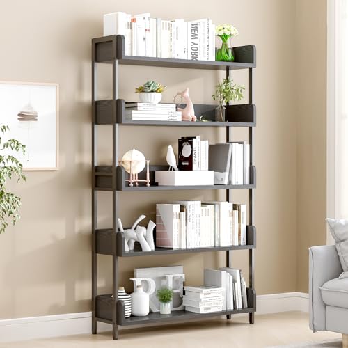 OSCHF Wide Open Shelf Bookcase - Modern 5-Tier Free Standing Display Bookshelf with Three-Side Panels for Home and Office, Storage Shelving in Full Black - color: Black, size: 5-Tier