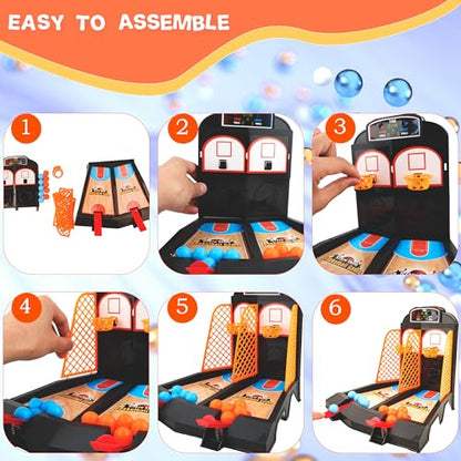 Tabletop Basketball Shooting Game Set Includes 1 Pcs Basketball Court 30 Pcs Basketball Balls and 2 Pcs Medal for Kids Birthday Basketball Party Gifts and Adult to Reduce Stress Game