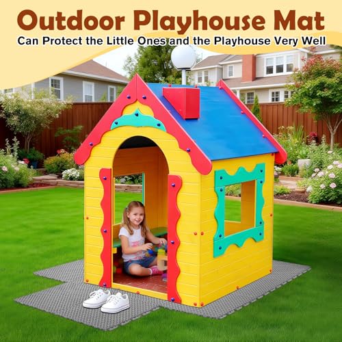 Wibeelee 14 PCS Interlocking Outdoor Playhouse Mats 36 X 48 Inches Waterproof Non-Slip Plastic Tiles, Playground Activity Pad for Indoor and Outside Game