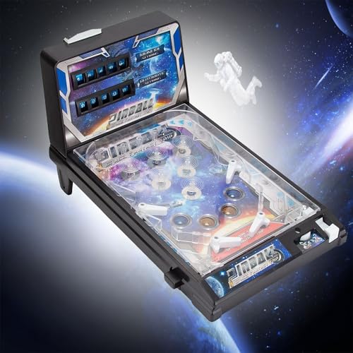 Tabletop Electronic Pinball Game Gifts, Arcade Pinball Machine Toy, Space Theme Mini Pinball Kit with Lights and Sounds Effects, Kids Adults Desktop Arcade Pinball Machine