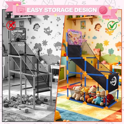 Nattork Arcade Basketball Game Set with 4 Balls and Hoop, Kids Basketball Hoop Indoor Outdoor Sports Toy Gifts for Kids Boys Girls 3-5 Years Old, Air Pump Included, Ideal for Gifts
