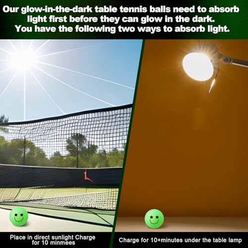 Soulchen 40mm Glow in The Dark Table Tennis Balls Bulk, Carnival Game Night, Neon Birthday Party Favors, Classroom Rewards, Goodie Bag Filler, Pet Playmate - color: Glow in the Dark Green, size: Smile Face