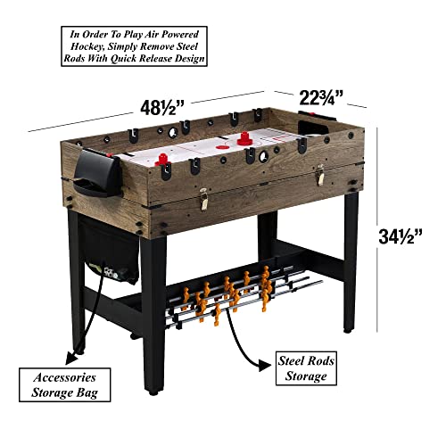3-in-1 Combination Game Table Air Powered Hockey Foosball Billiards Pool Accessories Included Stack Up Design Easy to Switch Up Games Suitable for Friends Family Gathering