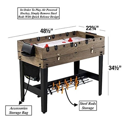 3-in-1 Combination Game Table Air Powered Hockey Foosball Billiards Pool Accessories Included Stack Up Design Easy to Switch Up Games Suitable for Friends Family Gathering