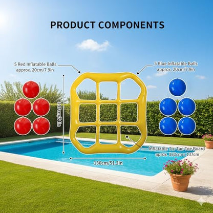 Giant Tic Tac Toe Game for Kids and Adults - Jumbo Inflatable Outdoor Yard Games - Large Backyard Lawn & Beach Activity Set - Portable Inflatable Family Strategy Game with 10 Tossing Balls