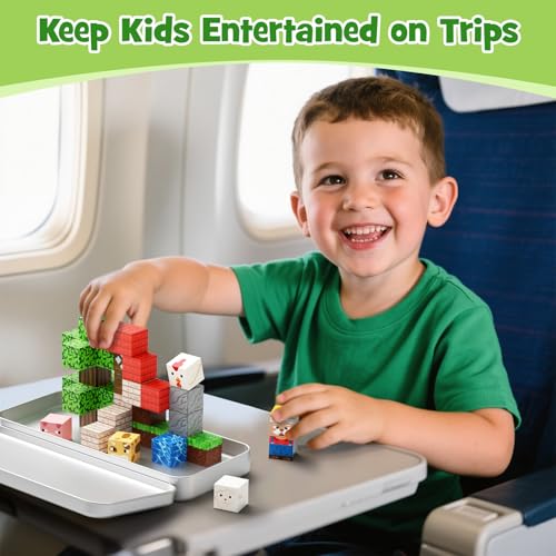 Mini Magnetic Blocks Farm Animals Travel Toys, 35PCS Portable STEM Magnetic Building Cubes with Metal Storage Box for Kids Ages 4-8, Road Trip & Airplane Essentials - style: Farm Animals Magnetic Building Blocks Travel Set Toys - 35PCS
