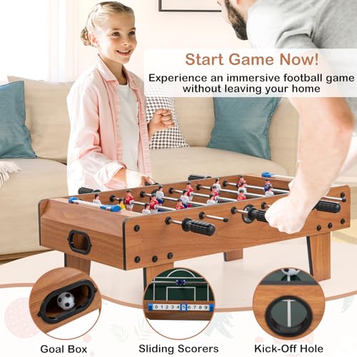 Goplus Mini Foosball Table, 27in Soccer Game Table w/ 2 Footballs and Soccer Keepers, Portable Football Game Set for Adults in Office, Game Room, Living Room