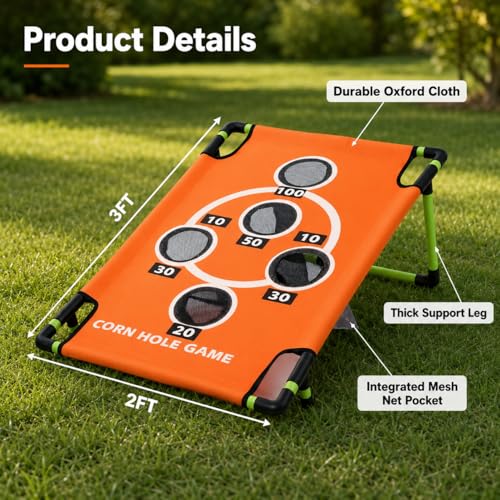 2026 Upgraded Arcade Style Cornhole Board with 8 Bean Bags|3x2 FT Regulation Corn Hole Games|15+ Multi-Games| Durable All-Weather Fabric for Outdoor Fun Camping Travel Beach Yard Backyard Lawn