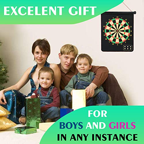Magnetic Dart Board, Indoor Outdoor Dart Games for Kids with 12pcs Magnetic Darts, Safety Toy Games, Rollup Double Sided Board Game Set for Gifts