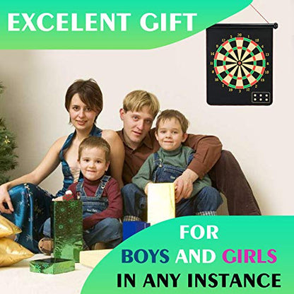 Magnetic Dart Board, Indoor Outdoor Dart Games for Kids with 12pcs Magnetic Darts, Safety Toy Games, Rollup Double Sided Board Game Set for Gifts