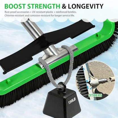 Wide Pool Brush Head, Heavy Duty Pool Scrub Brush with 12-Rows Soft Bristles, Inground/Above Ground Pool with Curved Ends, Clean Pool Wall, Floor, Step, Corner Faster, Safe for Vinyl Liner (17 INCH) - size: 17 INCH