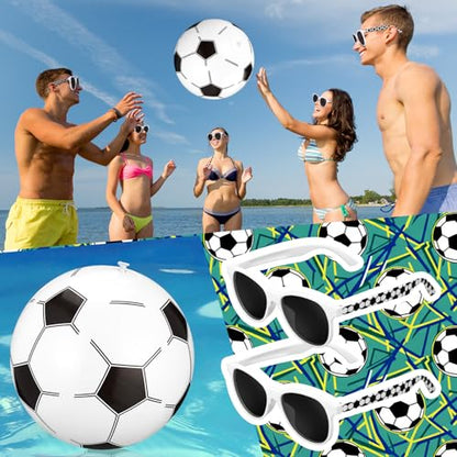 48 Pcs Soccer Party Supplies Set Soccer Inflatable Balls 12 Inch Sports Beach Balls with Glasses for Birthday Parties Sports Events and Summer Lawn Backyard Pool Party Gifts Favors - style: Soccer