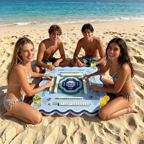 Floating Mahjong Table for Pool Game, Double Sided 31.5 inch Mahjong Mat & Board with Storage Bag, Versatile Adult Poker Domino Game, Aqua Water Float for Swimming Pool and Poolside