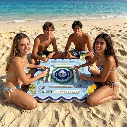 Floating Mahjong Table for Pool Game, Double Sided 31.5 inch Mahjong Mat & Board with Storage Bag, Versatile Adult Poker Domino Game, Aqua Water Float for Swimming Pool and Poolside