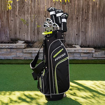 Precise M3 Men’s 14-Piece Golf Set – 460cc Driver, Wood, Hybrid, 6-PW Irons, Putter, Stand Bag, 3 Headcovers and Cover - RH - size: Green - Regular Size