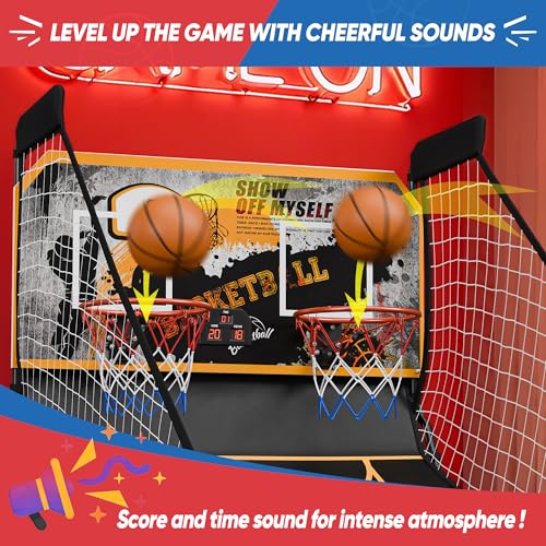 Basketball Arcade Game Shot Creator Indoor Foldable Electronic Double Shootout Sport Game Official Home Dual Shot Basketball 2 Player with 4 Balls (Black Gold) - color: Black Gold
