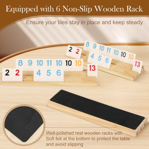 2-6 Players Rummy Game Gifts for Men Women Father Mother, Rummy Game W/ 6 Wooden Racks, 160 Melamine Tiles, Drawstring Bag, Portable Case, Family Board Games for Adults & Kids Age 8+ - style: 2-6 Players