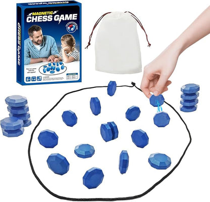 Magnetic Chess Game with Full Size Stones, Blue Magnet Game with String for Kids Adults, 2-4 Player Family Party Travel Camping Board Game, Screen-Free Strategy Puzzle Toy Gift by Sooshoom - color: Blue