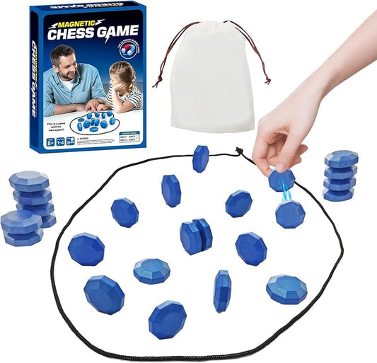 Magnetic Chess Game with Full Size Stones, Blue Magnet Game with String for Kids Adults, 2-4 Player Family Party Travel Camping Board Game, Screen-Free Strategy Puzzle Toy Gift by Sooshoom - color: Blue