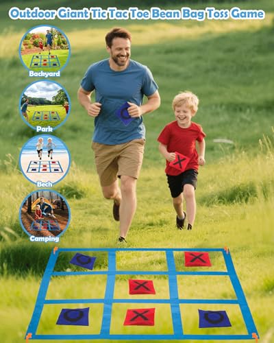 Outdoor Game Set, Kanosan Outside Giant Tic Tac Toe Bean Bag Toss Games,3 Legged Race Bands, Catch Tail Game, Field Day Birthday Party Family Reunion Carnival Yard Lawn Easter Games 28PCS - size: TG-28