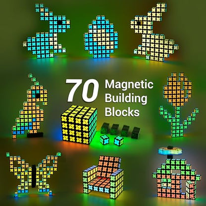 TOSY Magnet Cube 4x4 - 70 Blocks, 560 Magnets, Multipurpose: Creative Building Blocks, Transformable Fidget Spinner, Puzzle/Infinity Cube, Christmas Stocking Stuffers Gift for Kids, Glowing STEM Toy