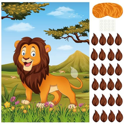 PLULON Pin The Tail on The Lion Party Game Kids Lion Games Poster with Tail Stickers for for Lion Party Favors Boys Birthday Party Supplies Party Decorations - style: Lion