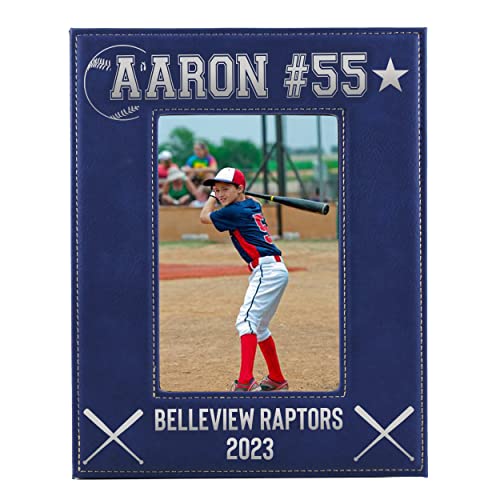 My Personal Memories Custom Monogrammed Baseball Sports Picture Frame Gifts - Personalized 4x6, 5x7, 8x10 Photo Frames for Athletes, Coaches, Teams, Kids, Awards (Blue) - color: Blue