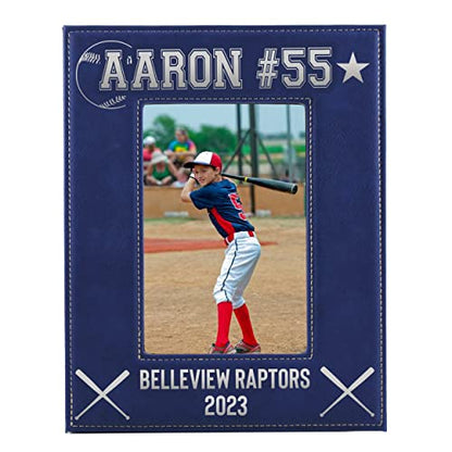 My Personal Memories Custom Monogrammed Baseball Sports Picture Frame Gifts - Personalized 4x6, 5x7, 8x10 Photo Frames for Athletes, Coaches, Teams, Kids, Awards (Blue) - color: Blue