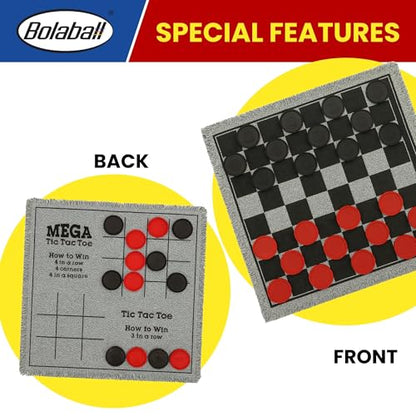 Bolaball 3-in-1 Jumbo Checkers & Tic Tac Toe Game Set with Carry Bag – Giant Outdoor Board Games, Family Games, Reversible 26" x 26" Board, 24 Easy-Grip Chips, for 13+ Age - size: Large